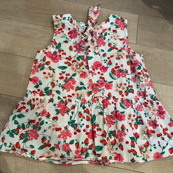 ANN TAYLOR WOMENS LARGE STRAWBERRY LARGE RED & WHITE SHIRT BLOUSE - Picture 5 of 10